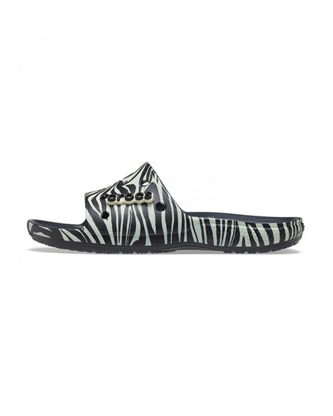 Crocs Classic Slide — Men, Black/Zebra Print