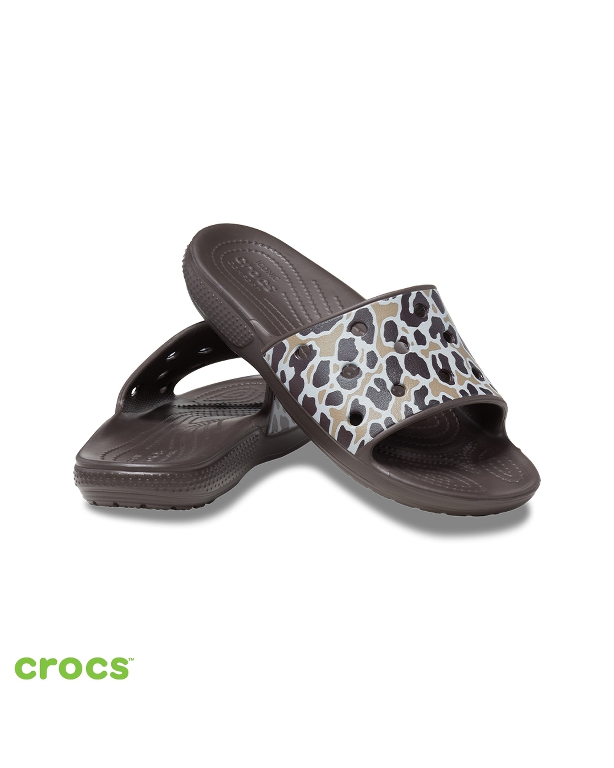 Unisex Adult-Crocs-Classic Slide 208618-2Y4 Bone/Leopard-UK-10