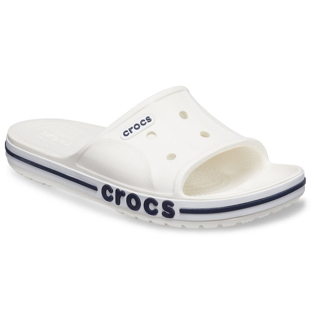 Crocs Bayaband Slide — Men, White/Navy