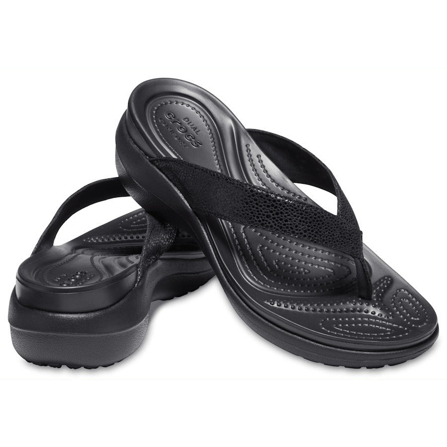 Crocs Capri MetallicTxt Wedge Flip W — Black/Black (205782)