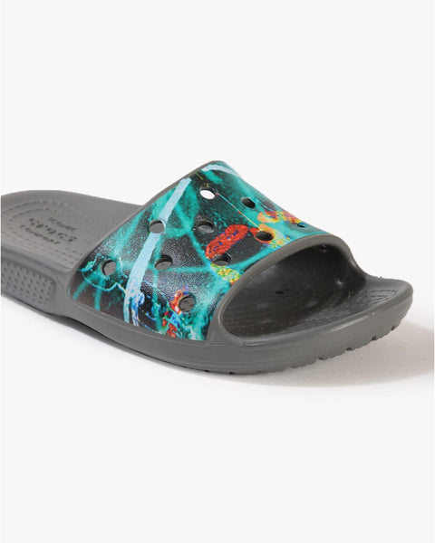Crocs Classic Slide — Boys, Slate Grey/Multi