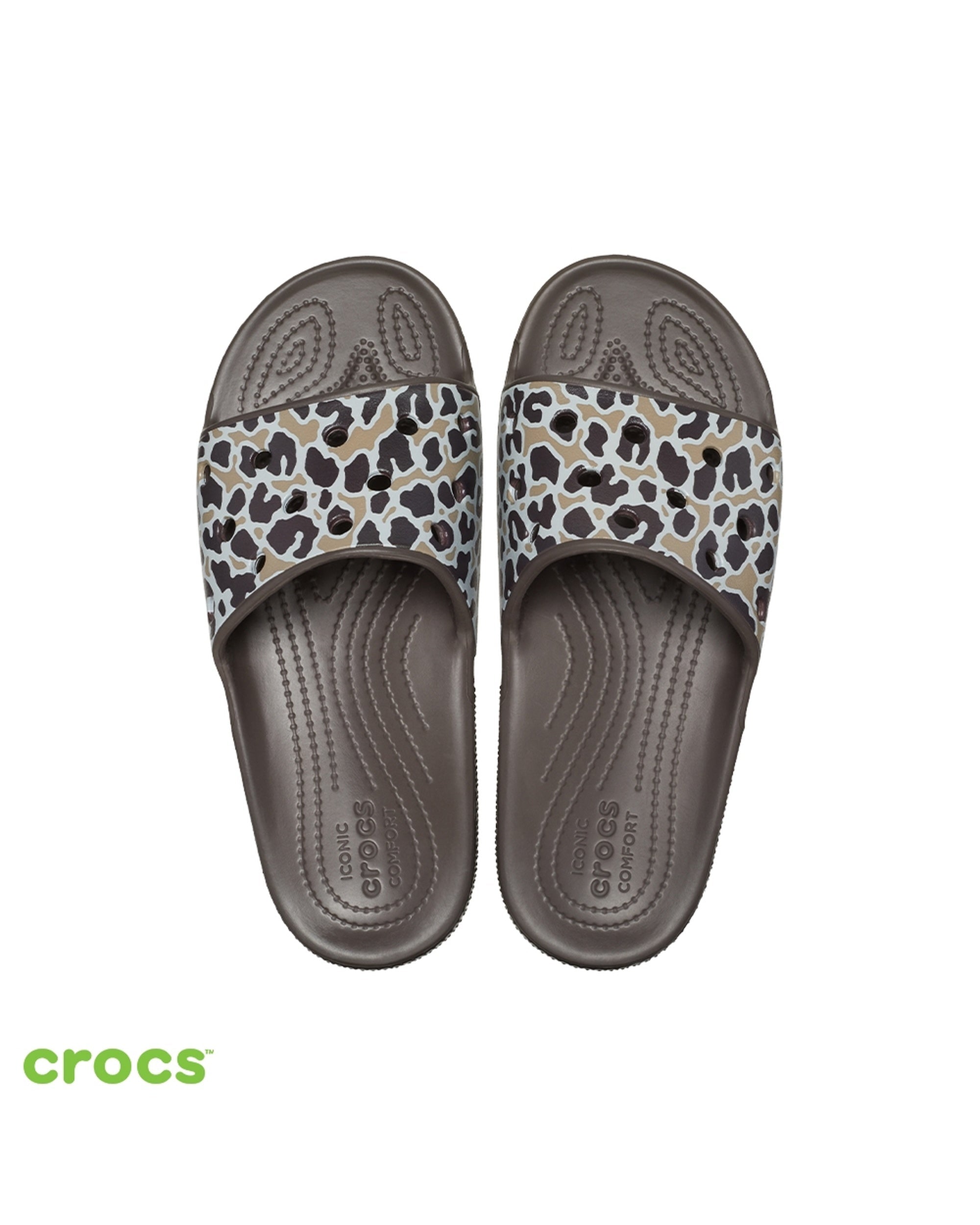 Unisex Adult-Crocs-Classic Slide 208618-2Y4 Bone/Leopard-UK-10