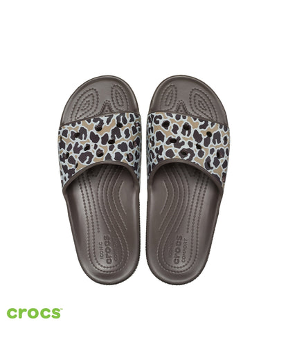 Unisex Adult-Crocs-Classic Slide 208618-2Y4 Bone/Leopard-UK-10